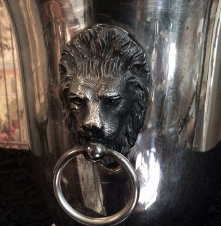 Vintage Sheffield Silver Plated Ice Bucket with Lion Head Handles 4