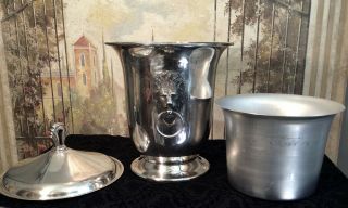 Vintage Sheffield Silver Plated Ice Bucket with Lion Head Handles 8