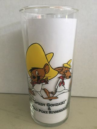 Looney Tunes Drinking Glasses 6” Tumbler 1994 Speedy Gonzalez Slo Poke Rodriguez