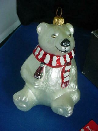 Kurt Adler Coca Cola Polar Bear Ornament 1996 Glass Polonaise Vintage Orig Box