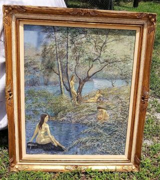 1950s - 1960s Master Painting Nude Women In Nature By Cuban Artist Carlos Diaz