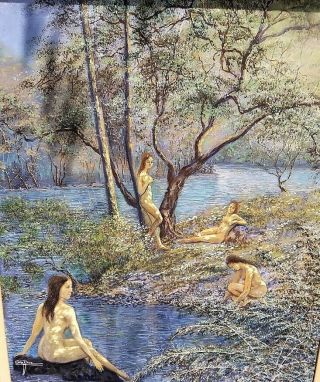 1950s - 1960s MASTER PAINTING NUDE WOMEN IN NATURE BY CUBAN ARTIST CARLOS DIAZ 2