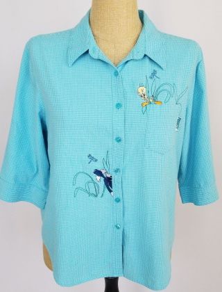 Looney Tunes Womens Vintage 90s Shirt Large Warner Brothers Tweety Bird Blue