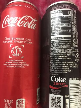 Stranger Things Coca - Cola & Coke Zero Sugar 1985 Limited Edition Cans 16 oz 4