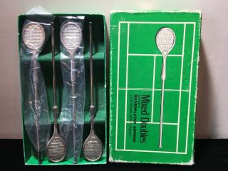 F.  B.  Rogers Tennis Racket Silverplated Swizzle Cocktail Stirrers Vintage Barware
