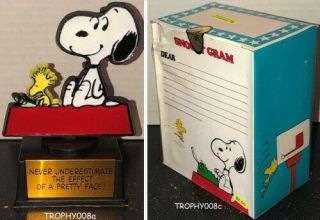 Htf Mib Vintage Peanuts Snoopy Gram Aviva Trophy Never Underestimate Pretty Face