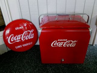 Coca - Cola Cooler Ice Chest Box 16 " Old Stock Porcelain Button Sign