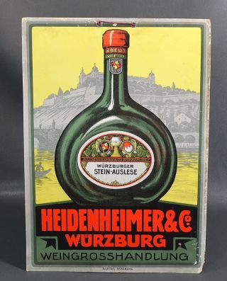 Antique German Heidenheimer&co Wurzburg Stein Auslese Wine Adv Paper Sign Poster