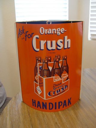 Old Tin Orange Crush Handipak Bottles Soda Advertising String Twine Holder Sign
