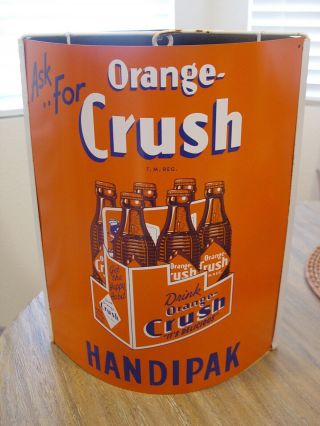Old Tin Orange Crush Handipak Bottles Soda Advertising String Twine Holder Sign 6