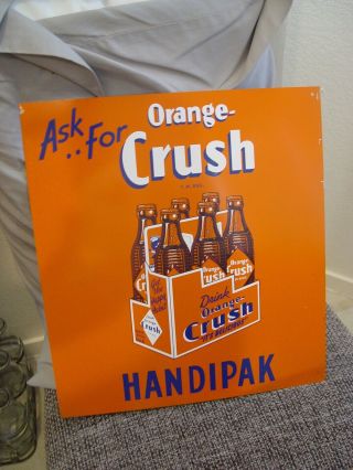 Old Tin Orange Crush Handipak Bottles Soda Advertising String Twine Holder Sign 8