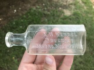 Antique A.  H.  Kendell / Druggist / Oxford,  Mississippi Drugstore Bottle