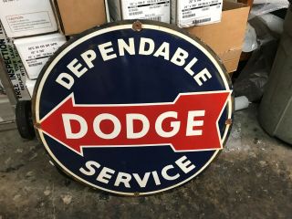 Old " Dodge Dependable Service " Large Heavy Porcelain Dealer Sign (30 " Inch)