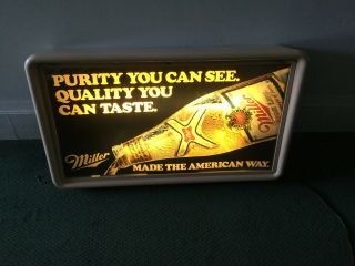 Vintage Miller High Life Beer Lighted Sign “purity You Can See” 31” X 18” 1985