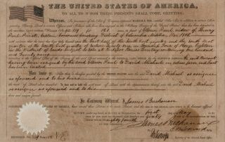 James Buchanan Signed Land Grant.