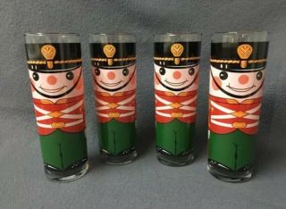Georges Briard 4 Glasses Barware Nutcracker Toy Soldier Holiday Vintage 60’s