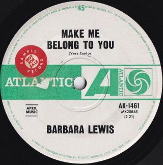 Barbara Lewis Orig Oz Promo 45 Make Me Belong To You Vg,  ’66 Atlantic Pop Soul
