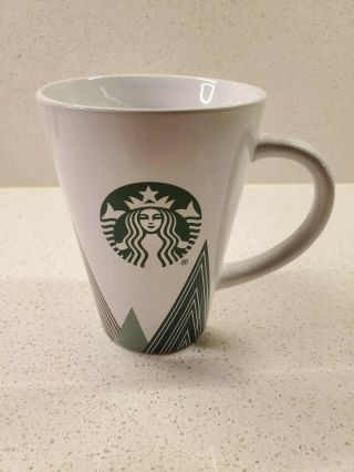 Starbucks White Coffee Cup Mug W/ Green Mermaid Logo 16 Oz 5 " Tall Tapered