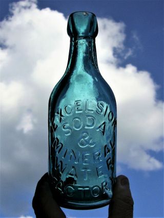 Los Angeles California Excelsior Western Blob Top Soda Bottle Intense Blue Aqua