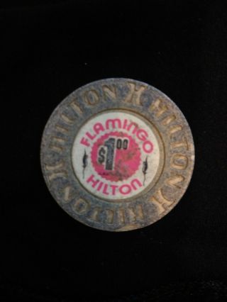 Su Flamingo Hilton $1 Casino Chip,  Rare Cream Color,  Las Vegas Nevada.  Very Rare