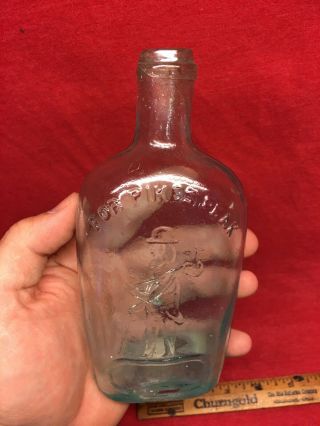 Vtg Early For Pikes Peak Pint Glass Blue Flask Bottle Prospector Whiskey Bottle