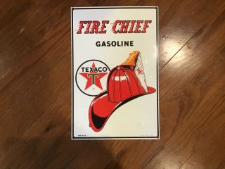 1986 Porcelain Texaco Fire Chief Gasoline Sign 16x10 5/8 By Ande Rooney