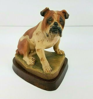 English Bulldog Bully Anri Italy Wood Carving By Artist Helmut Diller