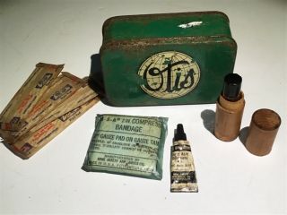 Vintage Otis Elevator Company First Aid Kit Tin W/ Supplies