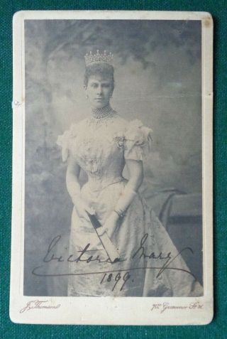 Antique Royal Presentation Cabinet Photo Signed By Queen Mary 1899 Princess Teck