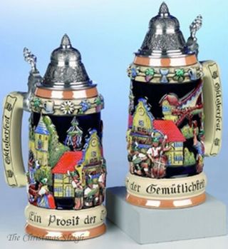 Traditional Bavarian German Oktoberfest Beer Stein Mug Krug With Lid 0.  75 Liter