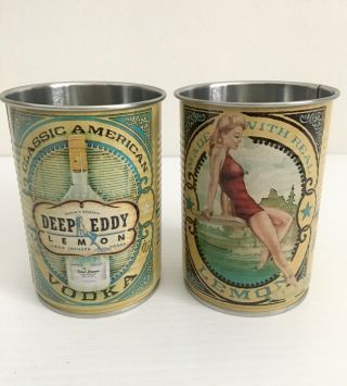 Deep Eddy Vodka Tin Cups Mule Cups Lemon W/ Vintage Pin Up Girl Set Of 2