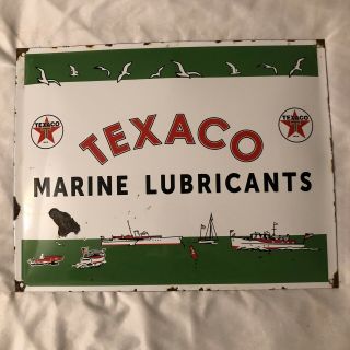 Texaco Porcelain Marine Motor Oil & Gasoline Sign Service Station Gas