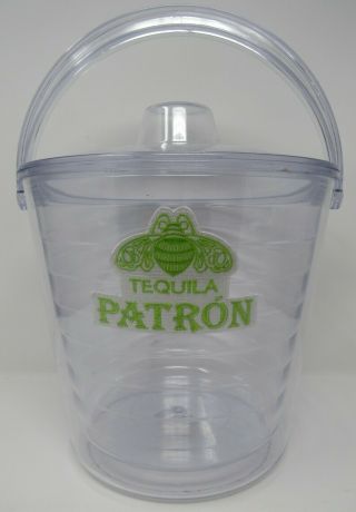 Patron Silver Tequila Large Insulated Ice Bucket W/ Lid & Handle Promo Acrylic