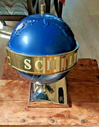 Schlitz Beer Sign 1956 Motion Spinning Globe Back Bar Topper Lighted Bar Light