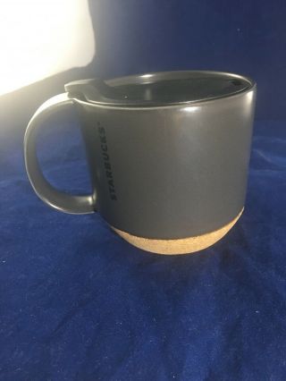 Starbucks 2016 Cork Bottom 12 Oz Ceramic Coffee Mug W Lid Charcoal Gray