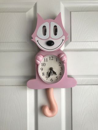 Felix The Cat 3d Motion Wall Clock,  Pink Breast Cancer Edition Swinging Tail