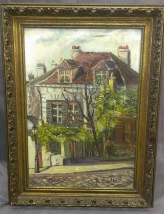 Old Vintage Artist Signed Oil Painting Landscape R Beille Home Building