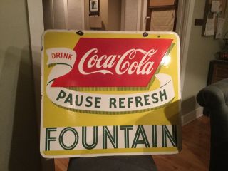 Old Double Sided Coca Cola Fountain Drink Sign