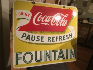 Old Double Sided Coca Cola Fountain Drink Sign 2
