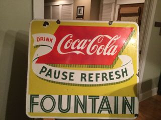 Old Double Sided Coca Cola Fountain Drink Sign 4