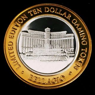 1999 G Bellagio Casino 999 Fine Silver Strike $10 Fountains Gaming Token ;bc9923