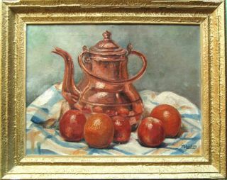 " M.  Hoden (1800 - 1873) " Antique Oil Painting On Canvas With Frame " Still Life "