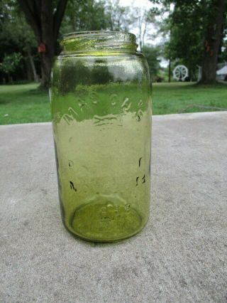 Vtg/Antique Mason ' s CFJ Quart Canning Jar - 1858 - Light Amber/Olive Green/Honey 6