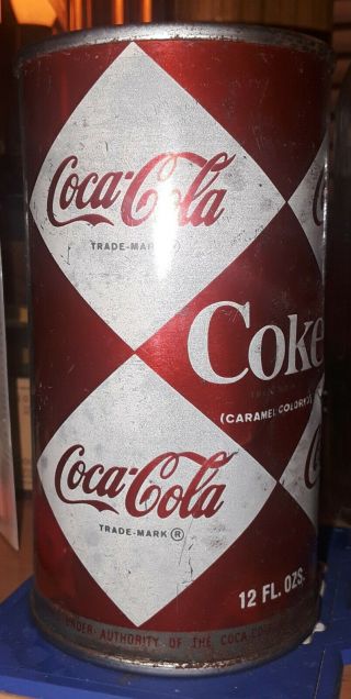 Vintage Harlequin Diamond Coca Cola Pull Tab Flat Top Soda Can Coke 12 Ounce