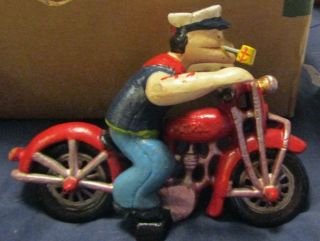 Vintage Popeye On / Or With His Motorcycle Cast Iron Antique Cast Iron Toy