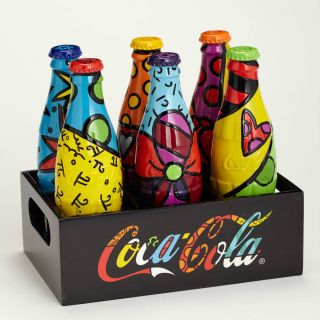 Romero Britto Coca - Cola: Set Of Six Coke Bottles & Crate Displayer Gift Boxed