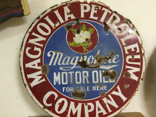 Magnolia Petrolum Gasoline & Oil Double Sided Porcelain Gas Pump Signs 3