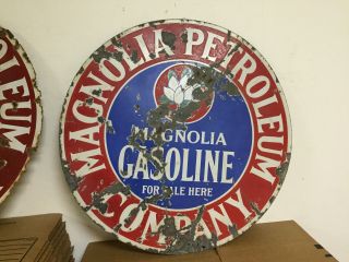 Magnolia Petrolum Gasoline & Oil Double Sided Porcelain Gas Pump Signs 4