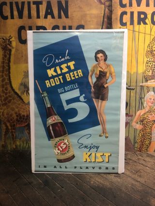 Kist Root Beer Lithograph Cardboard Sign Coca Cola 7up Pepsi Orange Crush Dr Pep