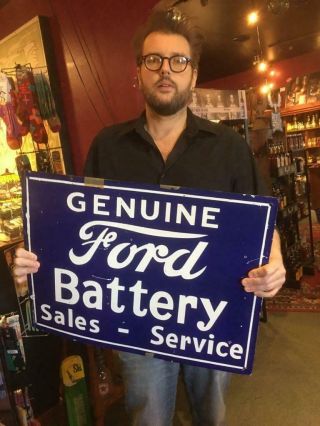 Ford Battery Dealer Porcelain Sign Double Sided Sign